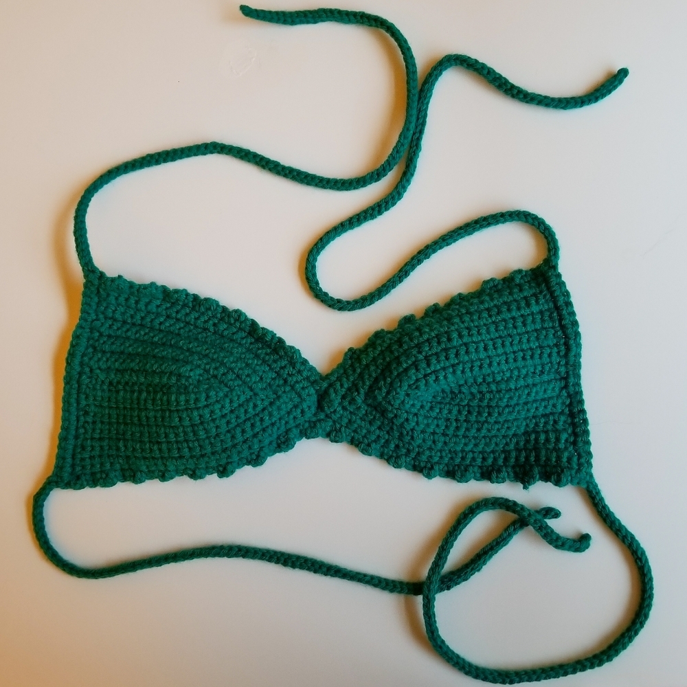 Handmade crochet teal bra top